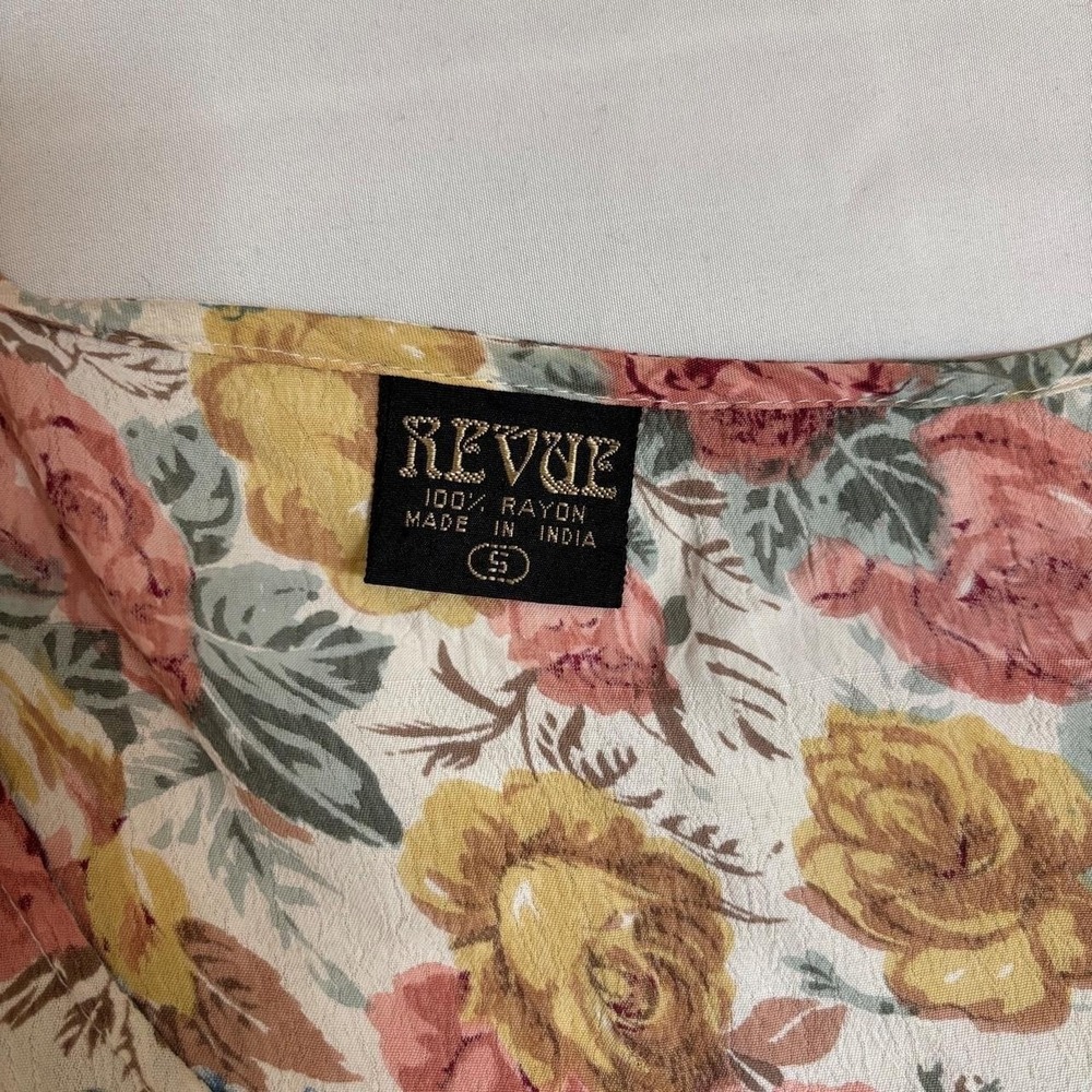 Pink, Green, Cream Rayon Floral Button Down Pleated Dress Revue Small VTG 90s - Picture 7 of 8